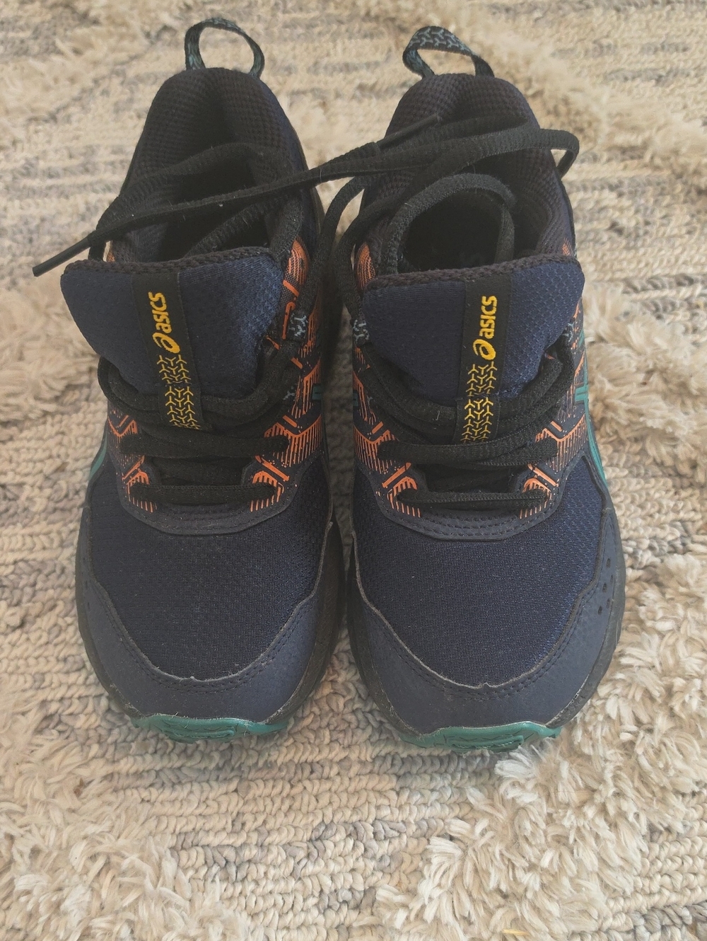 ASICS Kids Navy Sneakers with Orange and Teal Accents